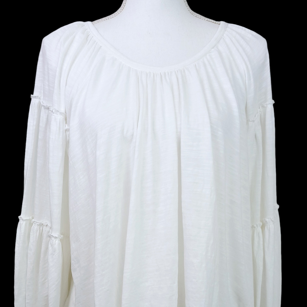 Free People SZ XS White Oversized Boatneck Cropped Cotton Tiered Sleeve Top - Picture 3 of 8